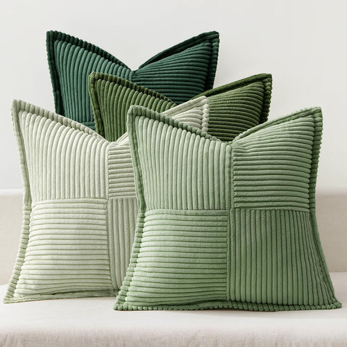 MIULEE 4er Set Kissenbezug 40×40cm Kordsamt Biese Patchwork Grüne Serie