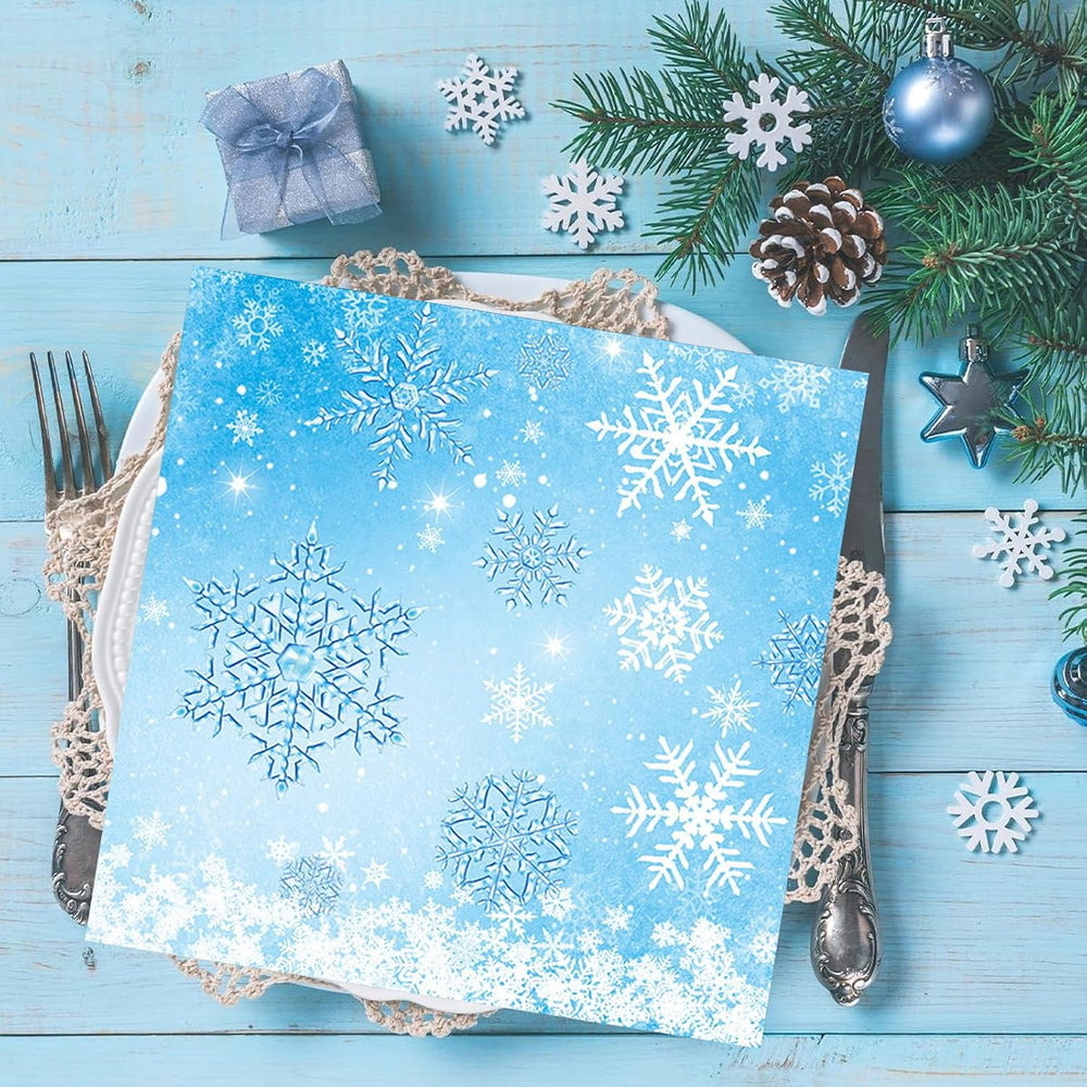 DazzJoy 20 Stück Servietten Weihnachten, 33x33 cm Weihnachten Servietten Schneeflocken, Weihnachtsservietten Tischdeko, Schneeflocken Papierservietten Tischdeko für Frozen, Silvester, Prinzessin Deko