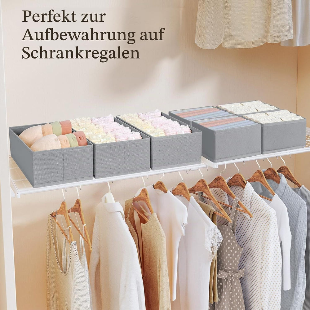 DIMJ 4 Stück Schubladen Ordnungssystem Schubladen Organizer, Faltbare Aufbewahrungsbox Stoff, Schubladeneinsätze für Kleiderschränke, Kleiderschrank Organizer für Kleidung, Hellgrau