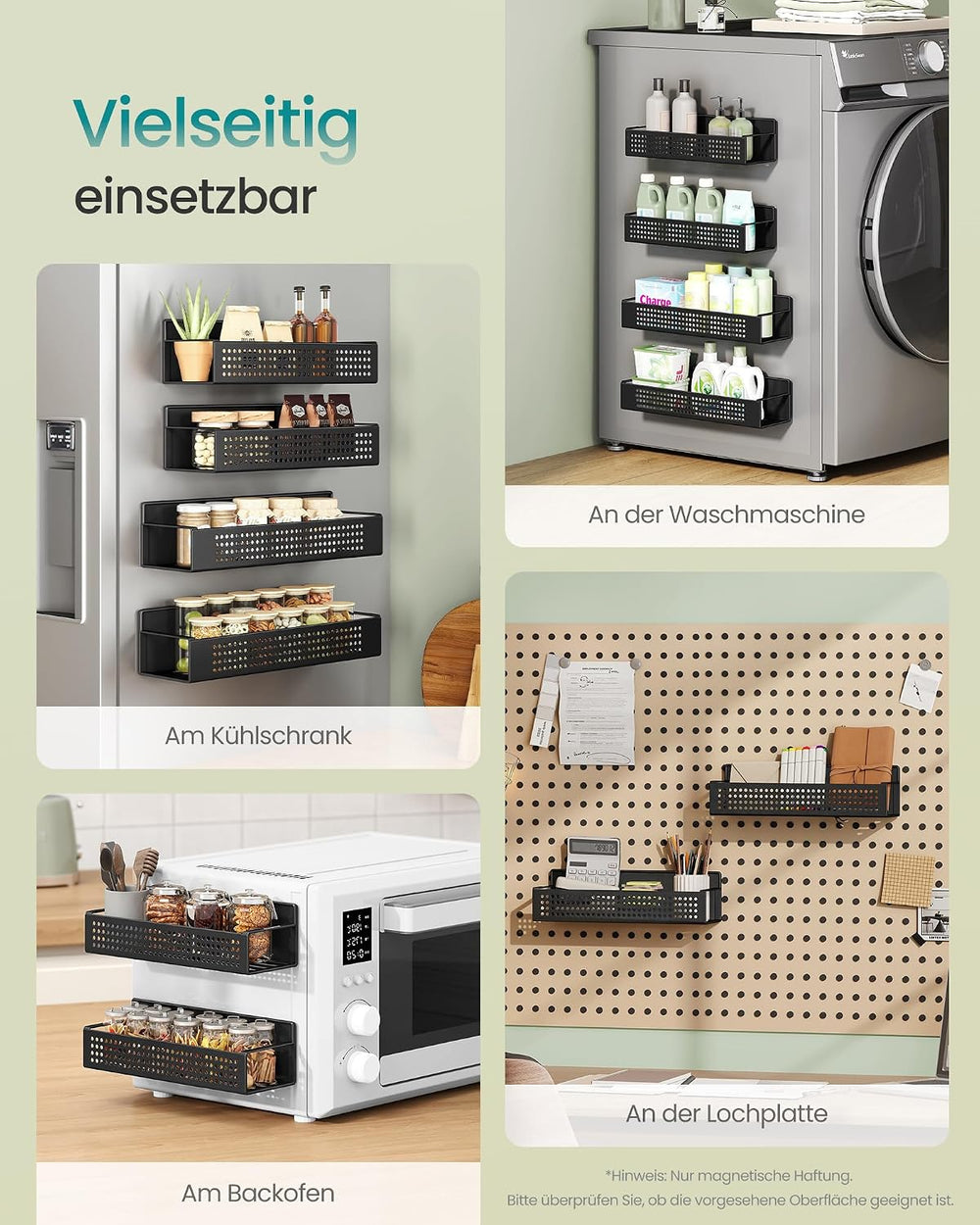 SONGMICS Gewürzregal magnetisch, 4er Set, Magnetregal, Gewürz Organizer