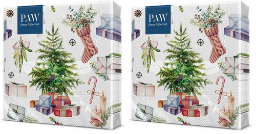 PAW Servietten 33 x 33 cm, 20 Stück - Weihnachtsschneeflocken Hellrot