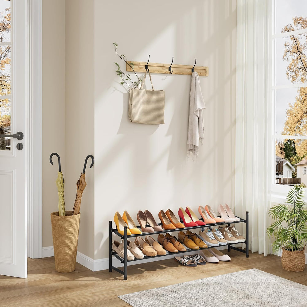 Tajsoon Schuhregal klein, Schuhregal ausziehbar 2 Ebenen, Schwarz