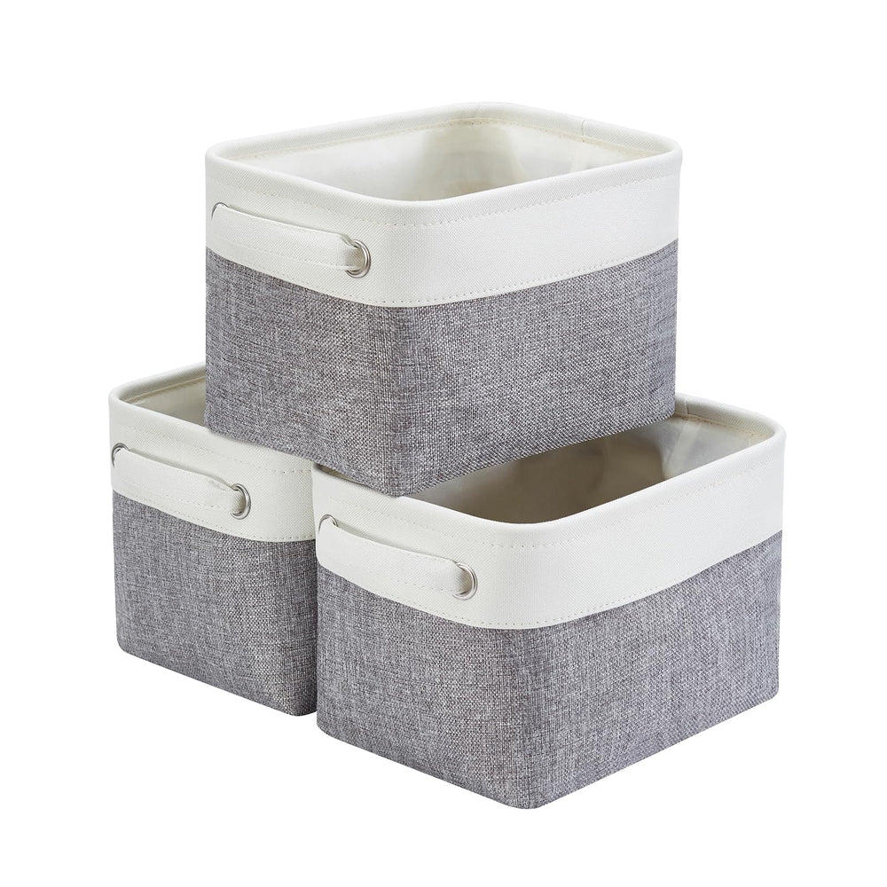 Mangata aufbewahrungsbox Stoff, aufbewahrungskorb, Korb aufbewahrung Stoff mit Griffen für Schrank, Spielzeug, kleiderschrank, Regale, Kleidung (Helles Khaki Weiß, klein)