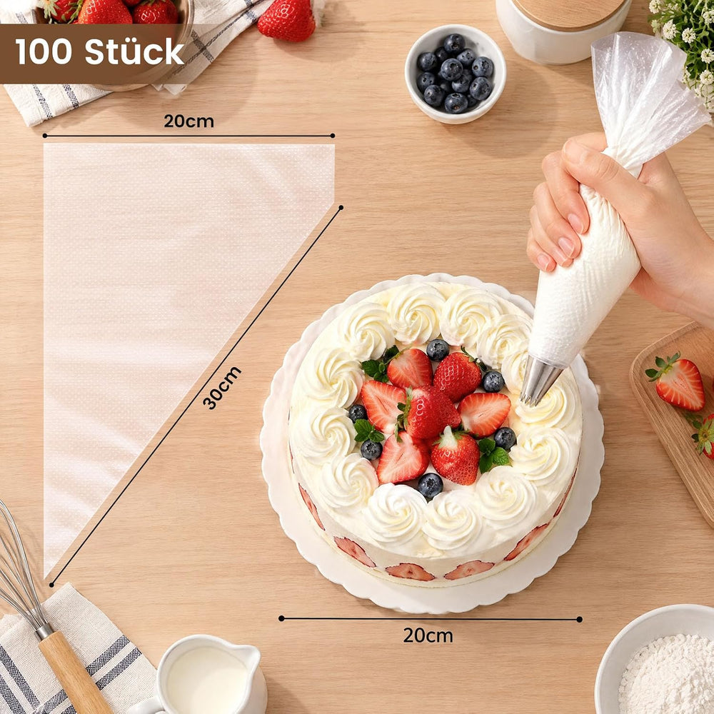 HAKACC 100 Stück Einweg Spritzbeutel Set, 30×20cm Spritztüten mit 6 Tüllen