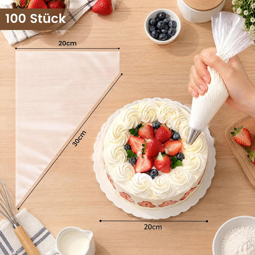 HAKACC 100 Stück Einweg Spritzbeutel Set, 30×20cm Spritztüten mit 6 Tüllen