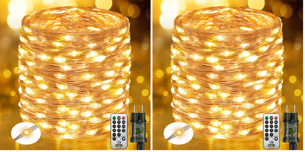 btfarm 10M 100 LED Lichterkette Innen mit Stecker, Warmweiß Kupferdraht