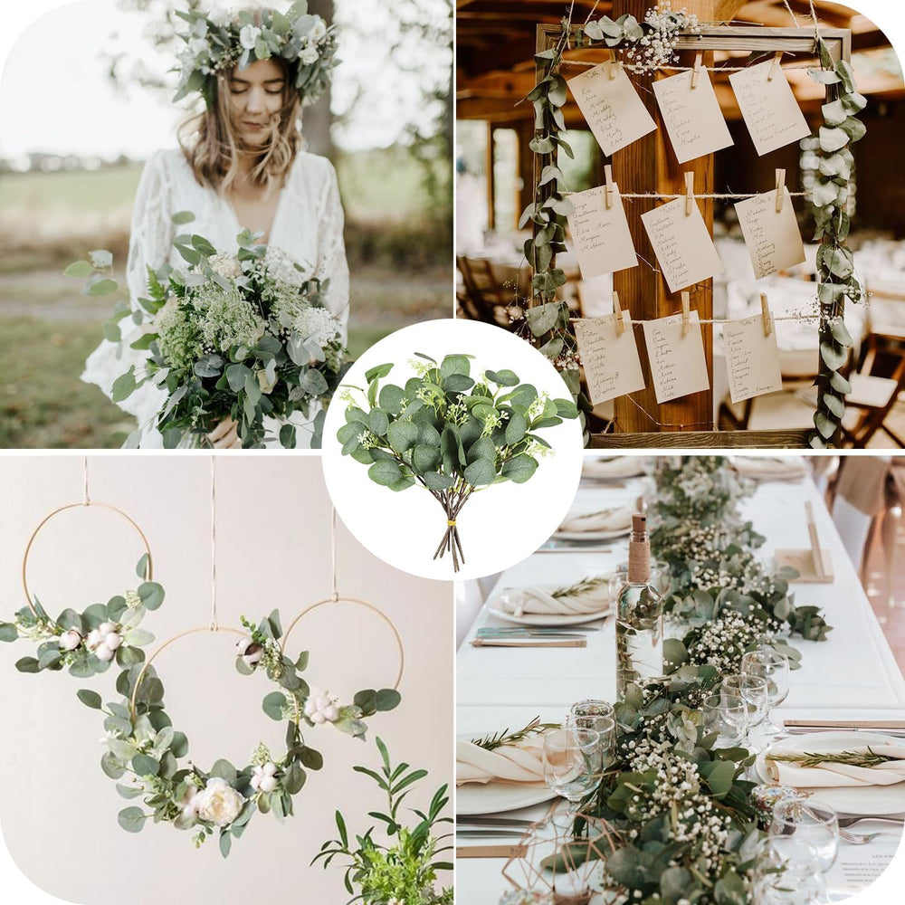 Homcomodar Künstliche Pflanzen Eukalyptus Deko 12Pc Simulation Grüner Eucalyptus Hinterlässt Zweige Silberdollar Eukalyptus Pflanze Bulk für Hochzeit, Garten, Haus, Büro, Indoor Outdoor Dekoration