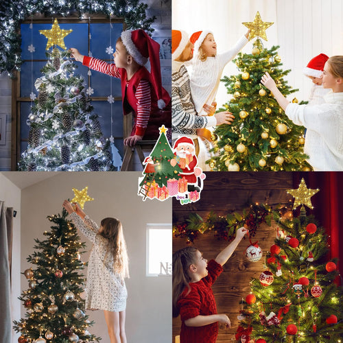 Gold Weihnachtsbaumspitzen Stern, 25cm Glitzer-Baumspitzen aus Golddraht mit Timer, Stromversorgung über Batterie oder USB, 20 LED-Lichter, beleuchteter Stern-Baumschmuck für Weihnachtsbaum