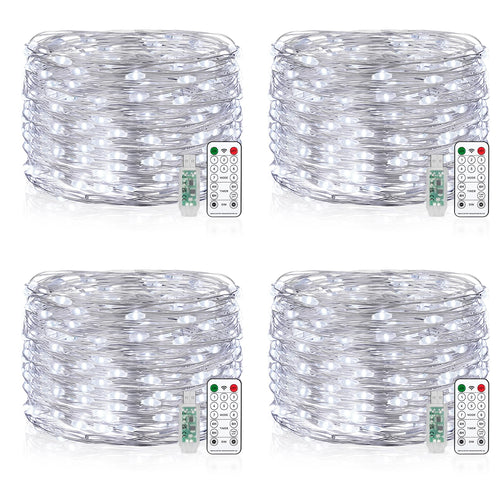 Wasserdicht Draht Lichterkette, 4 x 10M 100 LED USB Weihnachten Außenlichterkette Micro Lichterkette Außen und Innen mit Fernbedienung 8 Programm und Timer für Schlafzimmer, Party, Hochzeit
