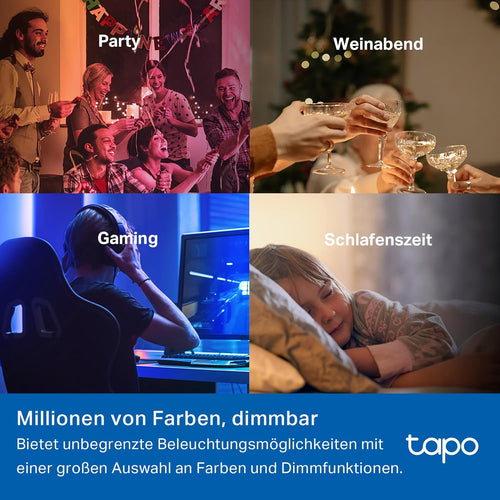 Tapo L430C Smarte WLAN Glühbirne E14, 470 Lumen, 16 Mio. Farben, dimmbar, Zeitplan & Timer, Energieüberwachung, Kompatibel mit Alexa, Google Assistant und Samsung SmartThings