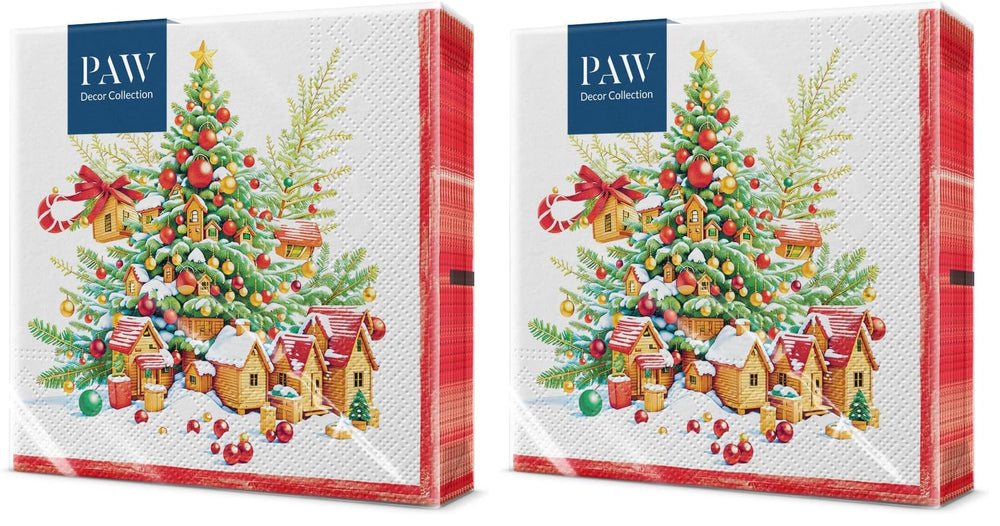 PAW Servietten 33 x 33 cm, 20 Stück - Weihnachtsschneeflocken Hellrot