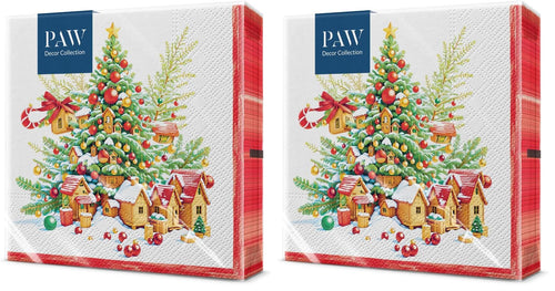PAW Servietten 33 x 33 cm, 20 Stück - Weihnachtsschneeflocken Hellrot