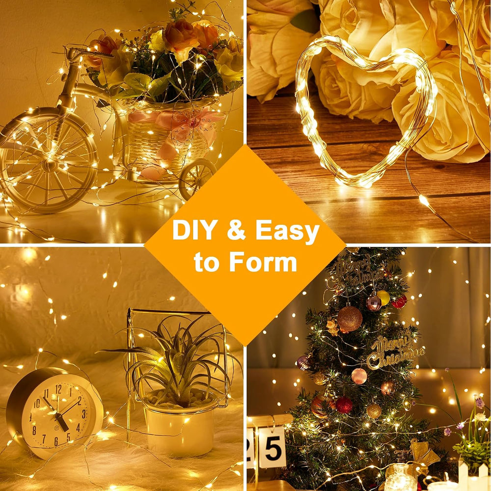 Wasserdicht Draht Lichterkette, 4 x 10M 100 LED USB Weihnachten Außenlichterkette Micro Lichterkette Außen und Innen mit Fernbedienung 8 Programm und Timer für Schlafzimmer, Party, Hochzeit
