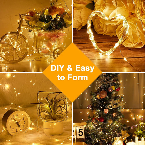 Wasserdicht Draht Lichterkette, 4 x 10M 100 LED USB Weihnachten Außenlichterkette Micro Lichterkette Außen und Innen mit Fernbedienung 8 Programm und Timer für Schlafzimmer, Party, Hochzeit