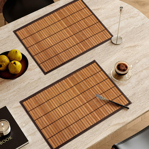 Tischsets Abwaschbare Tischset Bambus Platzset rutschfest, Schmutzabweisend, Wärmeisolierende Tischsets Korrosionsbeständig Platzsets für den Küchentisch 8er-Set (Braun)