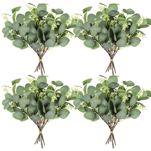 Homcomodar Künstliche Pflanzen Eukalyptus Deko 12Pc Simulation Grüner Eucalyptus Hinterlässt Zweige Silberdollar Eukalyptus Pflanze Bulk für Hochzeit, Garten, Haus, Büro, Indoor Outdoor Dekoration
