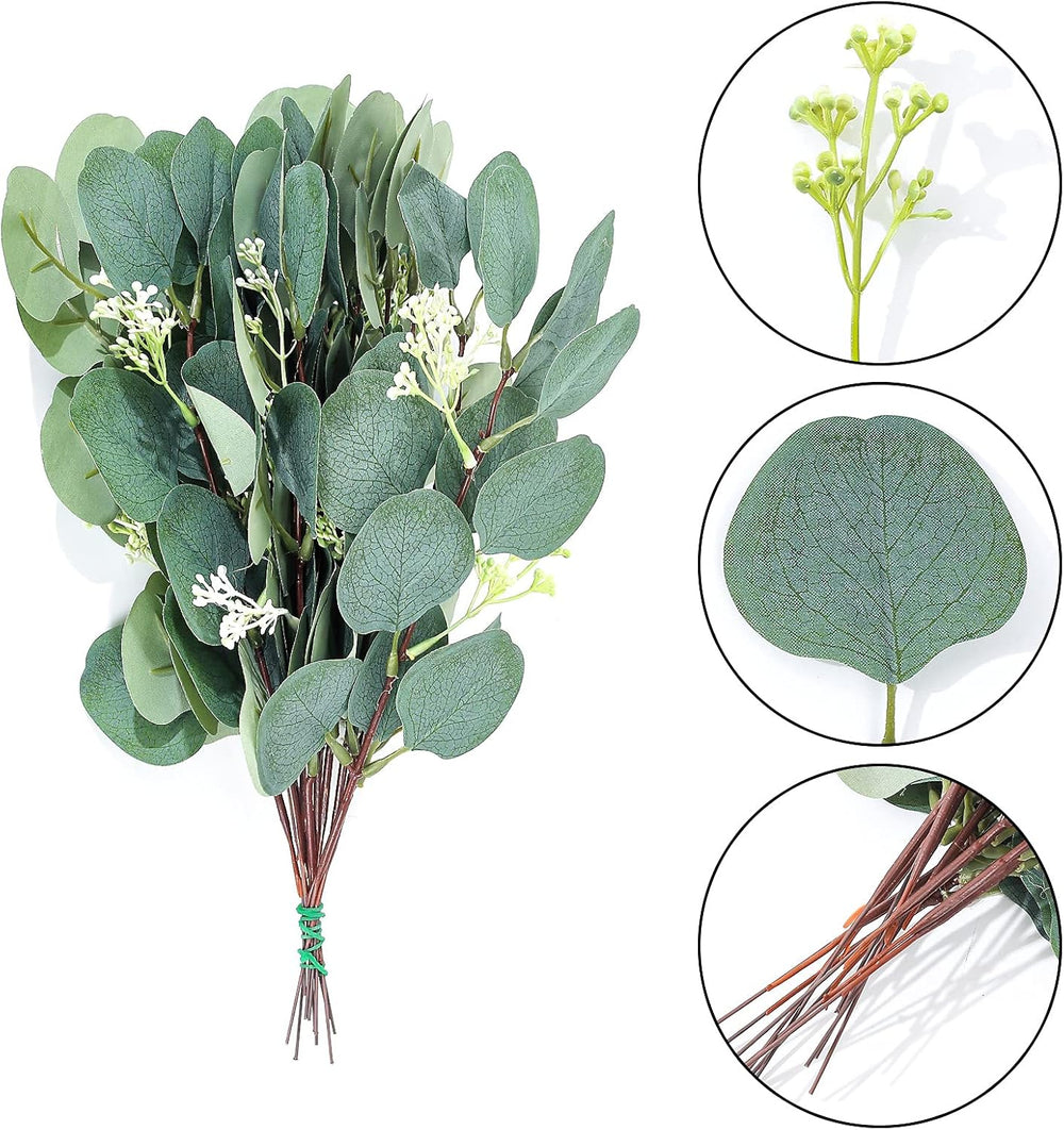 Künstliche Pflanzen, Künstliche Eukalyptus Pflanzen Zweige, künstlichen Blumen Blättern, dekorative Kunststoff Efeu für drinnen, Garten draußen, Schlafzimmer, Vase, Dekoration - 12 Bündel