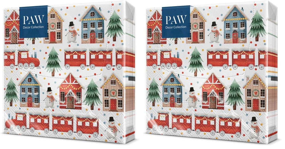 PAW Servietten 33 x 33 cm, 20 Stück - Weihnachtsschneeflocken Hellrot