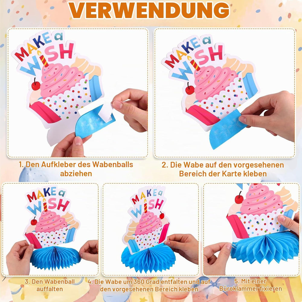 NatNarr 12 Stück Set Geburtstagstisch Deko Happy Birthday Waben Tischaufsteller Bunte