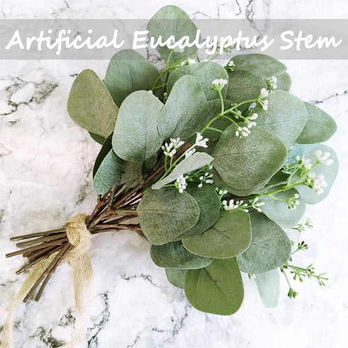 Homcomodar Künstliche Pflanzen Eukalyptus Deko 12Pc Simulation Grüner Eucalyptus Hinterlässt Zweige Silberdollar Eukalyptus Pflanze Bulk für Hochzeit, Garten, Haus, Büro, Indoor Outdoor Dekoration