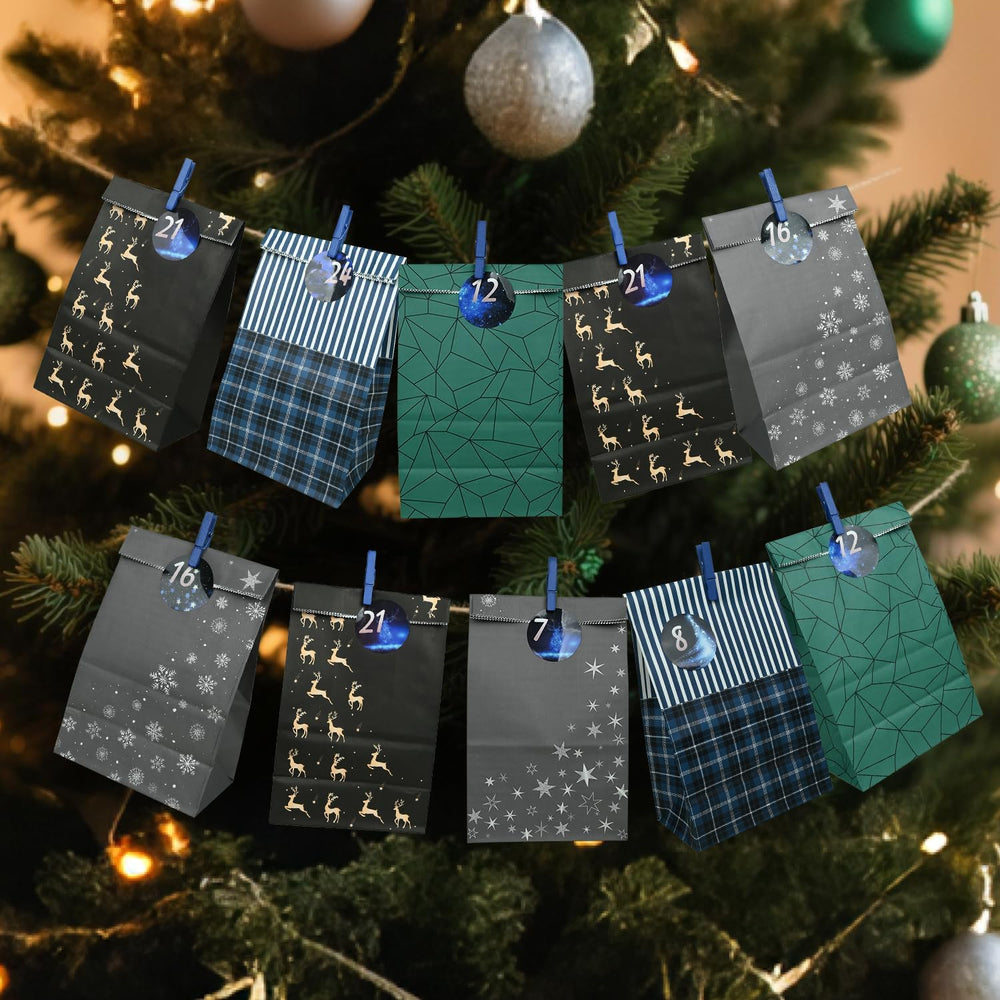 Adventskalender Tüten zum Befüllen, 24 Diy Adventskalender zum Befüllen mit Zahlenaufklebern & Klammern, Papiertüten Weihnachtskalender Tüten, Weihnachten Geschenke Machen