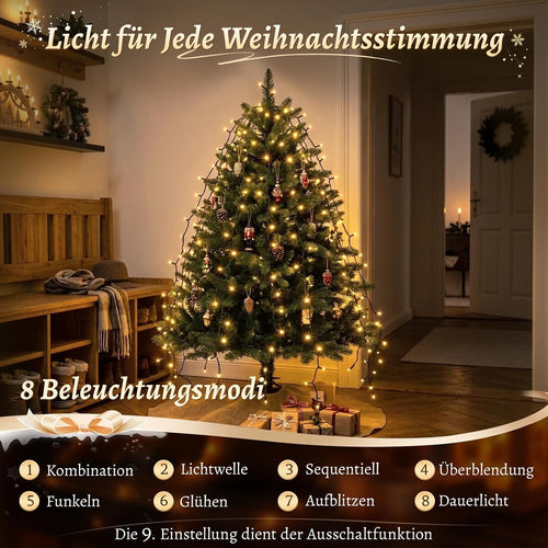 SALCAR Weihnachtsbaum Lichterkette 1,5m 200er LED mit 8 Girlanden, Warmweiß