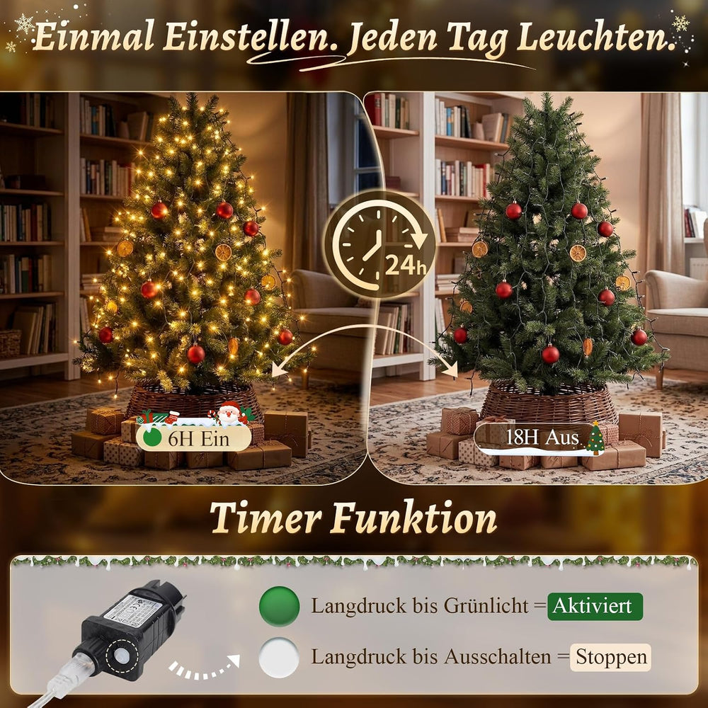 SALCAR Weihnachtsbaum Lichterkette 1,5m 200er LED mit 8 Girlanden, Warmweiß