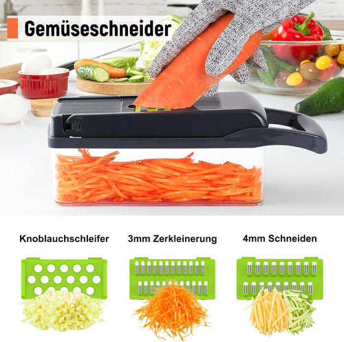 16 In 1 Gemüseschneider, Gemüsehobel mit 7 austauschbaren Klingen