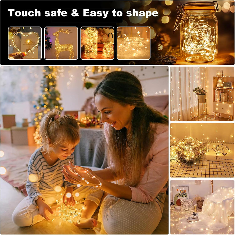 2 Stück LED Lichterkette, 20LED 2M / 6.6Ft USB lichterkette außen/innen Wasserdichte für Schlafzimmer, Hof, Hochzeit, Weihnachten, DIY etc (Warmweiß)