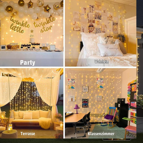 LED Lichtervorhang Innen 1x1m,Lichterkette Vorhang mit Fernbedienung