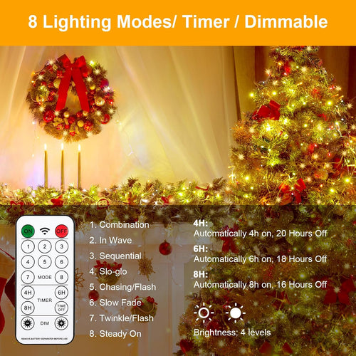 Wasserdicht Draht Lichterkette, 4 x 10M 100 LED USB Weihnachten Außenlichterkette Micro Lichterkette Außen und Innen mit Fernbedienung 8 Programm und Timer für Schlafzimmer, Party, Hochzeit