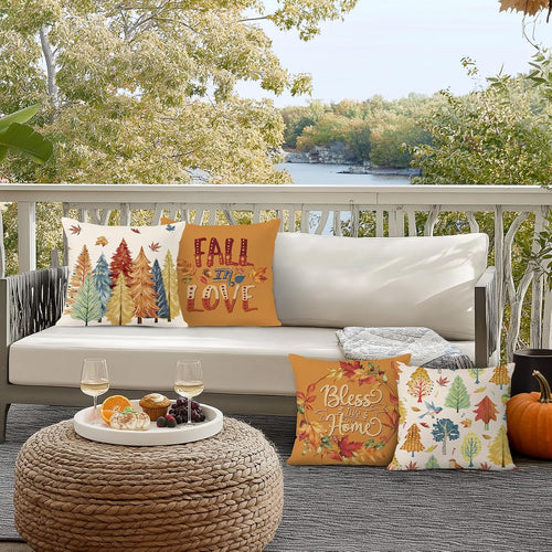 Bonhause Kissenbezug Herbst Bäume 40 x 40 cm Orange Wälder Marple Blätter Samt Soft Dekorative Kissenhülle Zierkissenbezüge für Sofa Schlafzimmer Wohnzimmer Zuhause Dekoration 4er Set