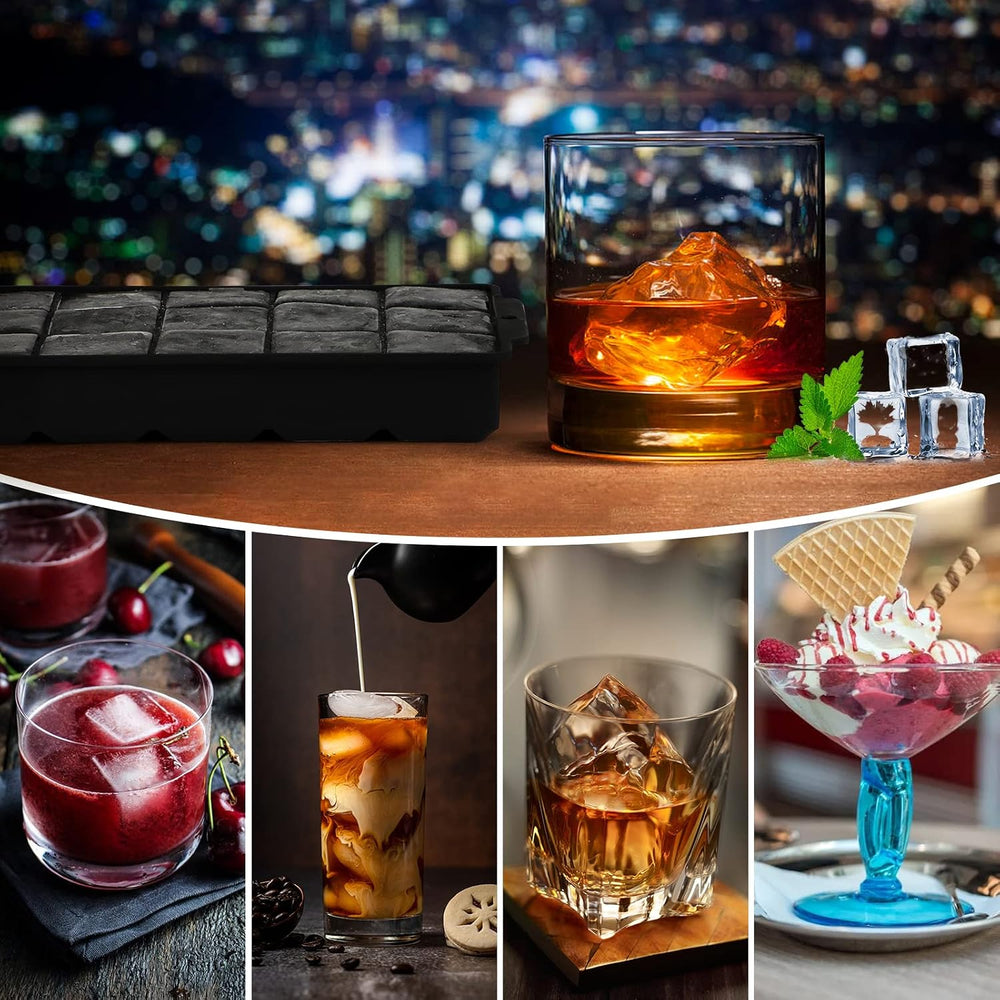 JOPHEK Eiswürfelform, 2 Stück 30 Fach Silikon Eiswürfelschale, Große Quadratische Eiswürfel 3.5cm für Cocktails Whisky Wein Obst Fruchtpürees Eiscreme Eistee (Schwarz+Schwarz)