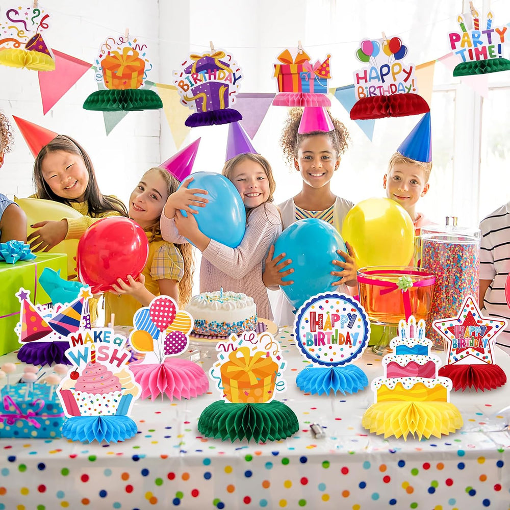 NatNarr 12 Stück Set Geburtstagstisch Deko Happy Birthday Waben Tischaufsteller Bunte