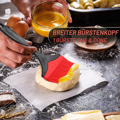 Großer Silikon-Backpinsel – Silikon-Backpinsel zum Grillen, hitzebeständige Pinsel, zum Verteilen von Öl, Butter, Soße zum Kochen, Backen, Grillen, 10 cm, extra breiter Grillpinsel (Rot 2)