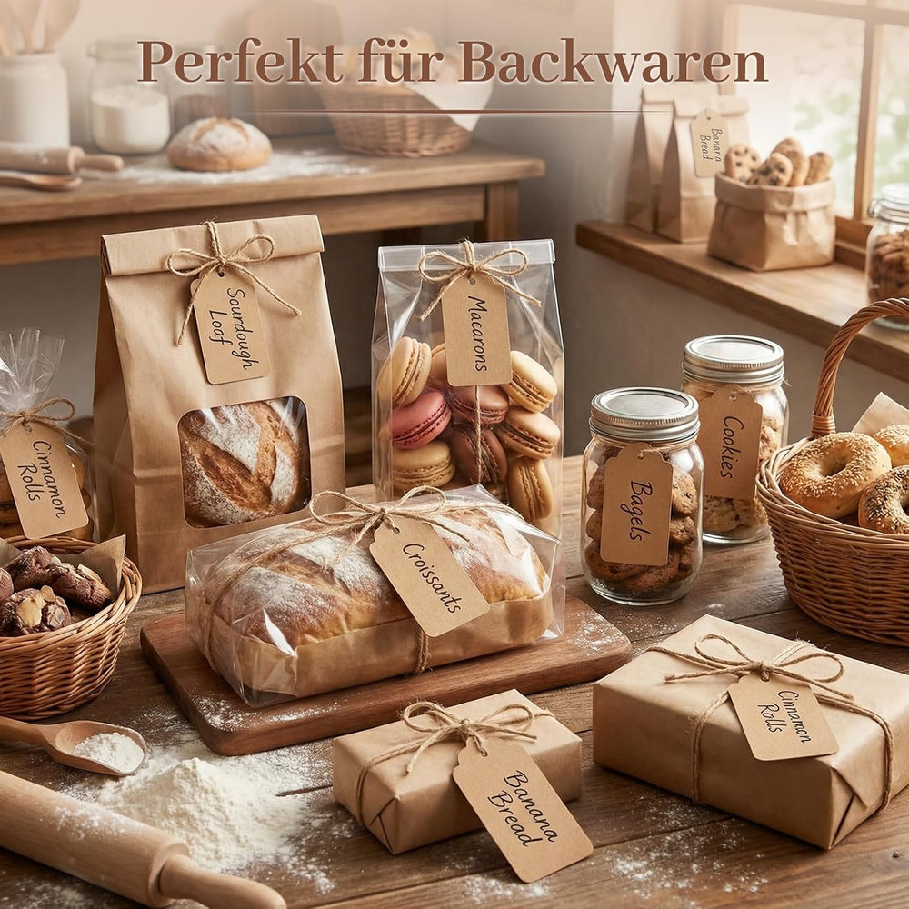 HAKACC 100 Stück Kraftpapier Anhänger (4x7 cm) mit Juteschnur, Braune