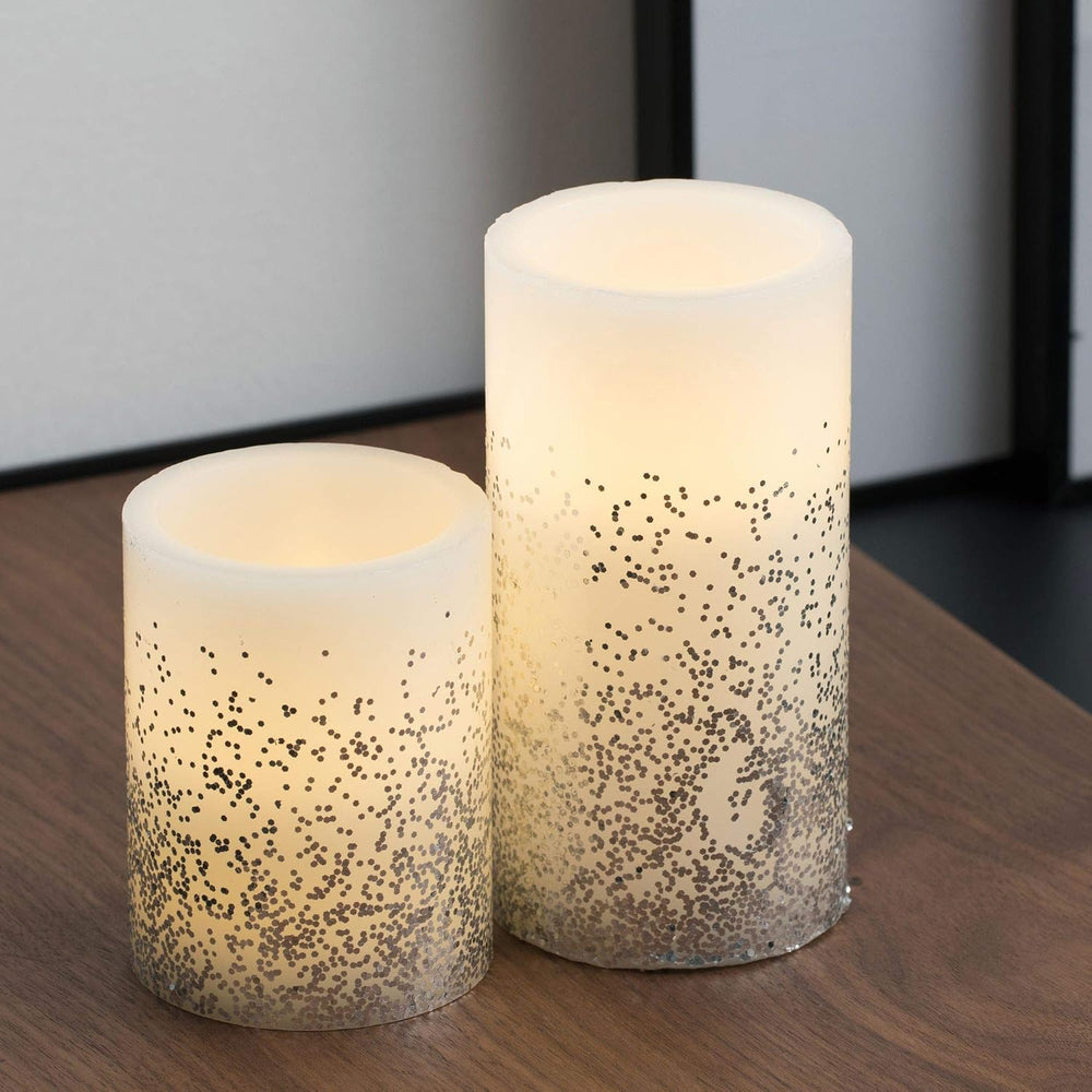 Pauleen 48008 Glowing Glitter Candle Wachskerze 2er Set Echtwachs LED Kerzen, warmweiß, flackernde Flamme Weiß Silber