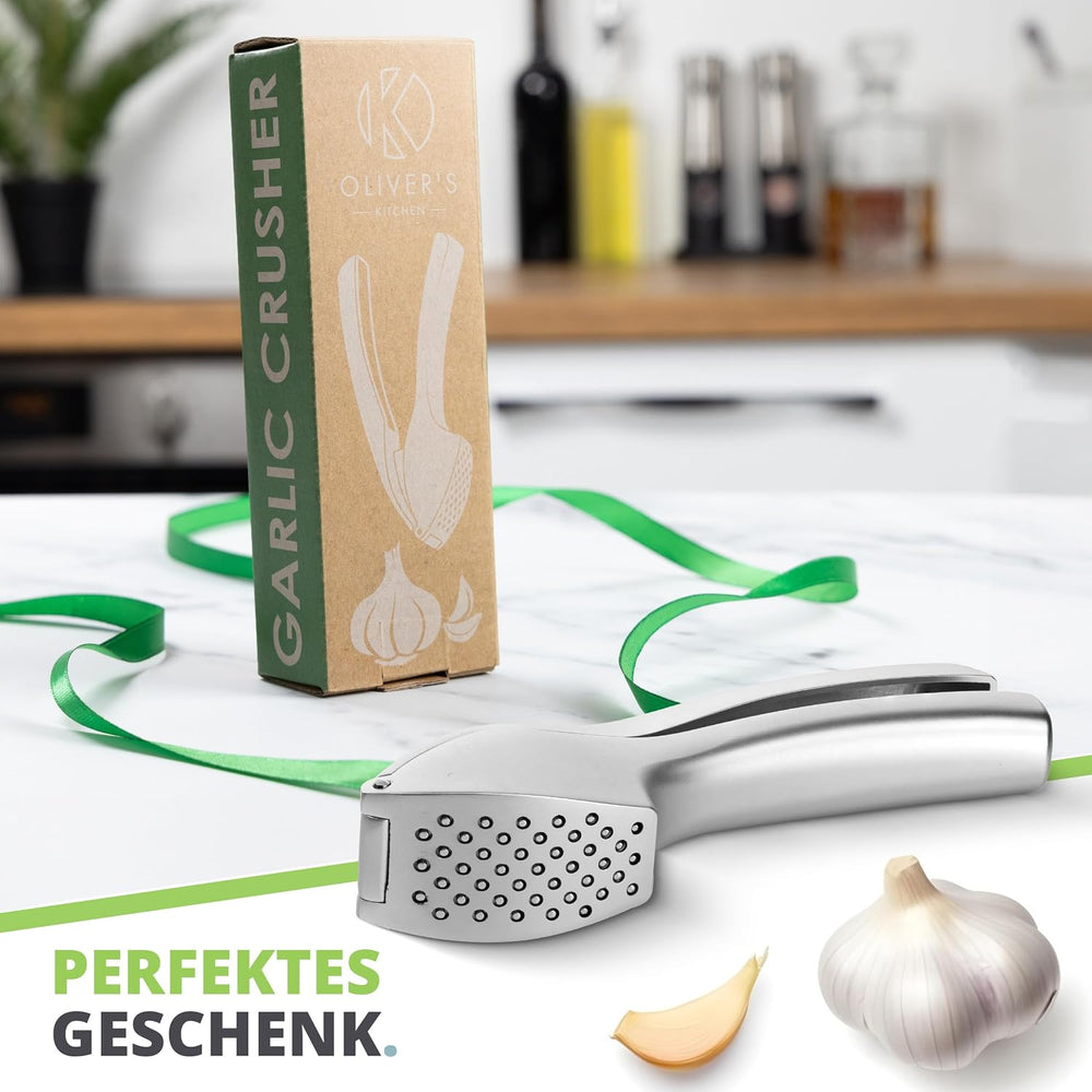 Oliver's Kitchen Knoblauchpresse + Schäler & Bürste - Leicht zu Reinigen
