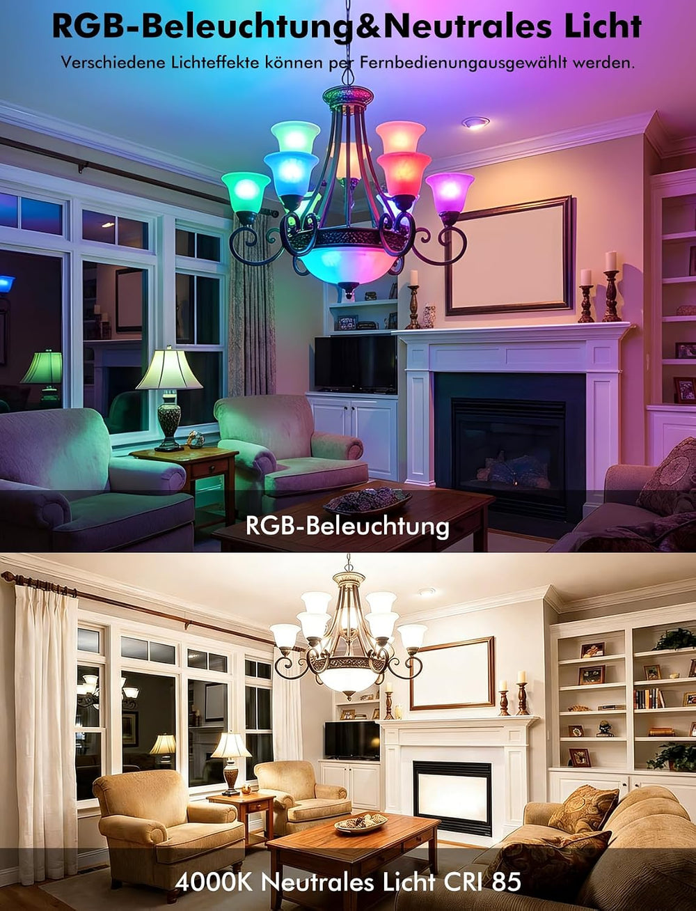 E27 LED Glühbirne – 12W RGB Lampen Farbwechsel Glühbirne mit Fernbedienung 1100 Lumen, Edison E27 Mit Nachtlicht Neutrales Licht 4000K Schraubbirne für Schlafzimmer und Wohnzimmer