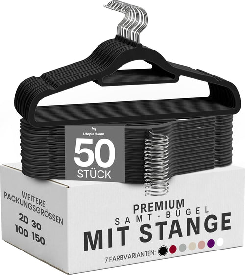 Samt Kleiderbügel schwarz, 50 Stück