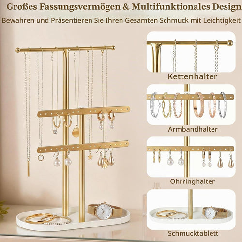 Schmuck-Organizer 3 Ebenen, Metall Schmuckständer in Gold