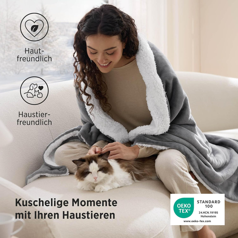 BEDSURE Sherpa Kuscheldecke Flauschig 150x200 - Sofadecke, Grau