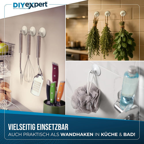DIYexpert Deckenhaken selbstklebend | Made in Germany | [Mit Haken] [4 Stück] | Klebehaken für die Decke extra stark | Wandhaken ohne Bohren