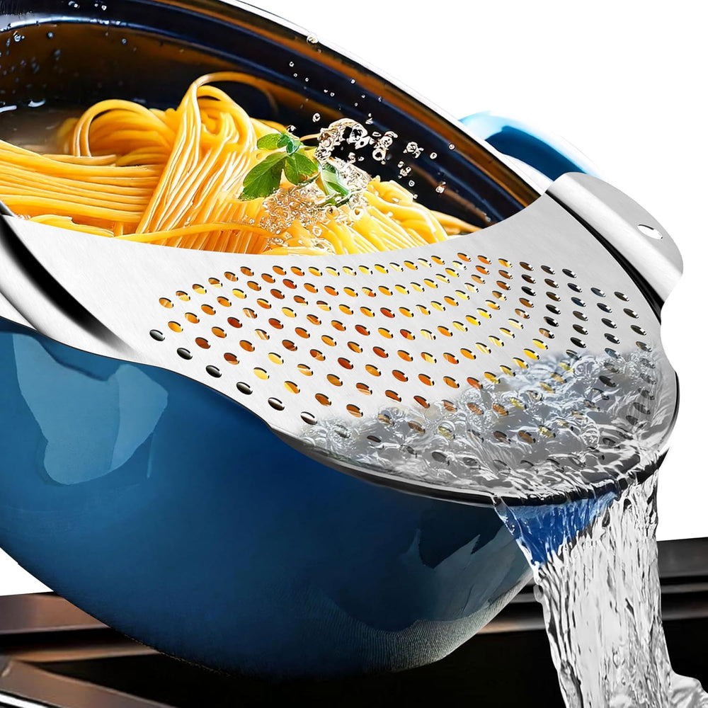 4smile Nudelsieb - Nudelsieb Edelstahl als Abgiesshilfe für Töpfe bis Ø 26 cm - Flaches Abtropfsieb platzsparend, funktionale Abgießhilfe für Pasta, Kartoffeln, Gemüse