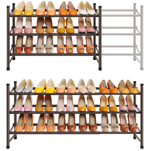 Tajsoon Schuhregal klein, Schuhregal ausziehbar 2 Ebenen, Schwarz