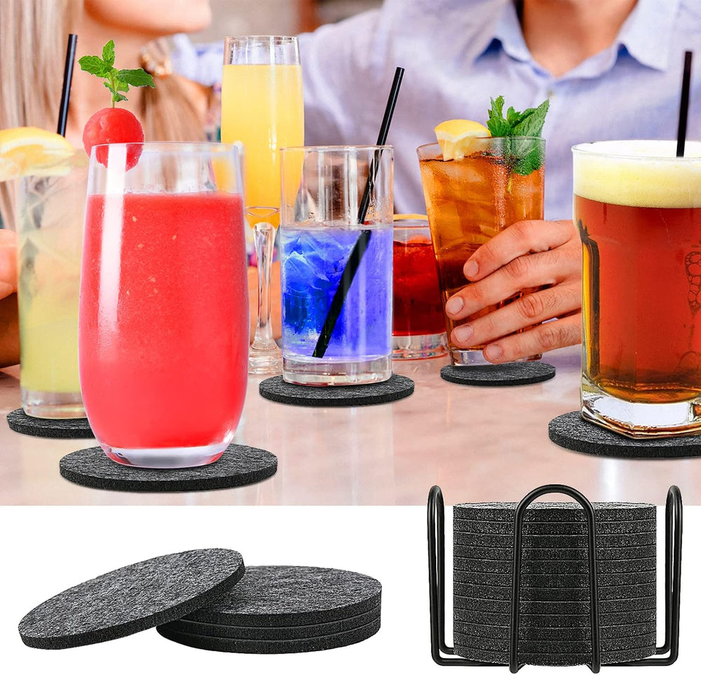 BOENFU Untersetzer Gläser Filz Untersetzer Rund 12er Set 10cm Bierdeckel Glasuntersetzer mit Halter für Getränke, Zuhause Restaurant Büro und Bar