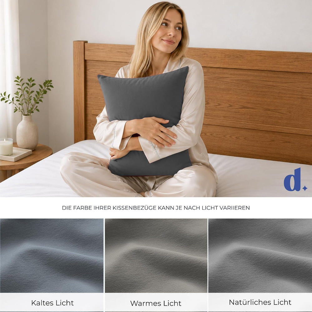 Dreamzie - Kissenbezug 40x40cm - 2er Set - 100% Baumwolle - Anthrazit