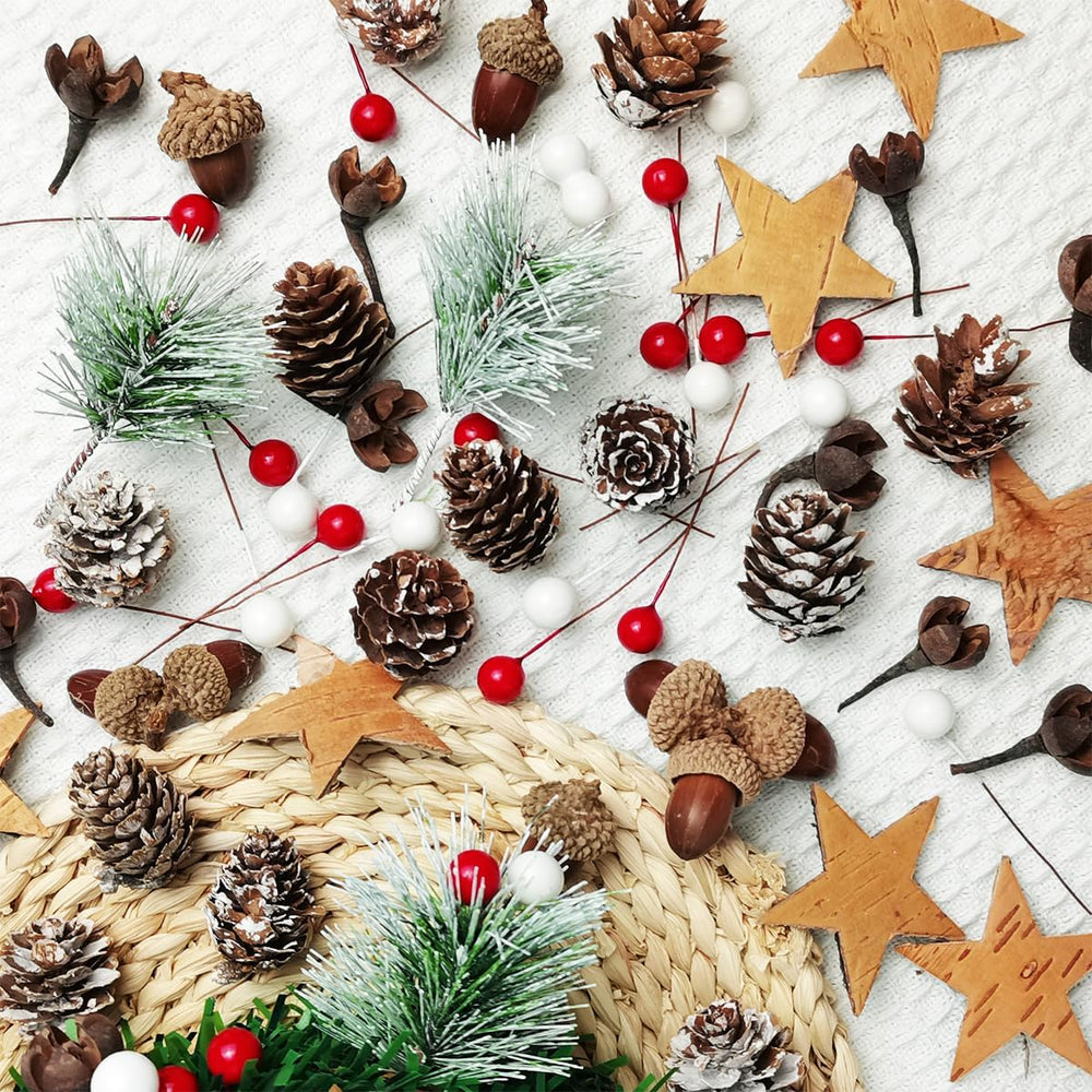 Adventskranz Deko,100 pcs Weihnachtskranz Deko,Adventskranz Selber Basteln,Deko Für adventskranz,Weihnachtsgesteck Deko,Weihnachtsdeko Basteln,Tannenzapfen Deko
