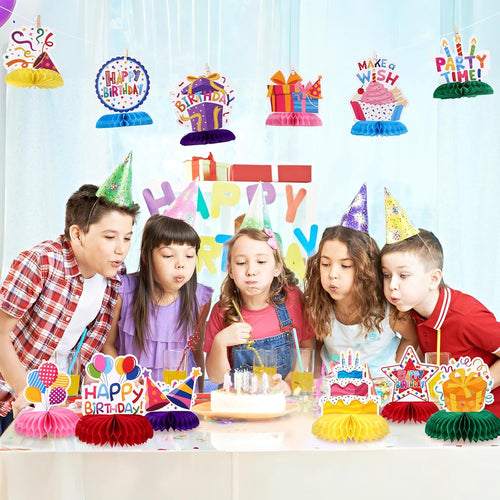 NatNarr 12 Stück Set Geburtstagstisch Deko Happy Birthday Waben Tischaufsteller Bunte