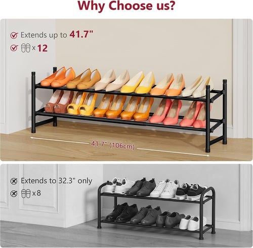 Tajsoon Schuhregal klein, Schuhregal ausziehbar 2 Ebenen, Schwarz
